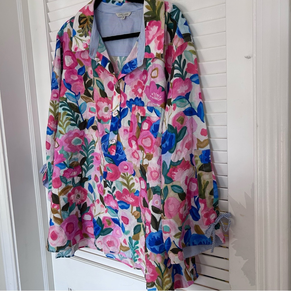 John Mark Floral Print Tunic Blouse Plus Size 3XL Pink Blue Shirt Top - Picture 4 of 9